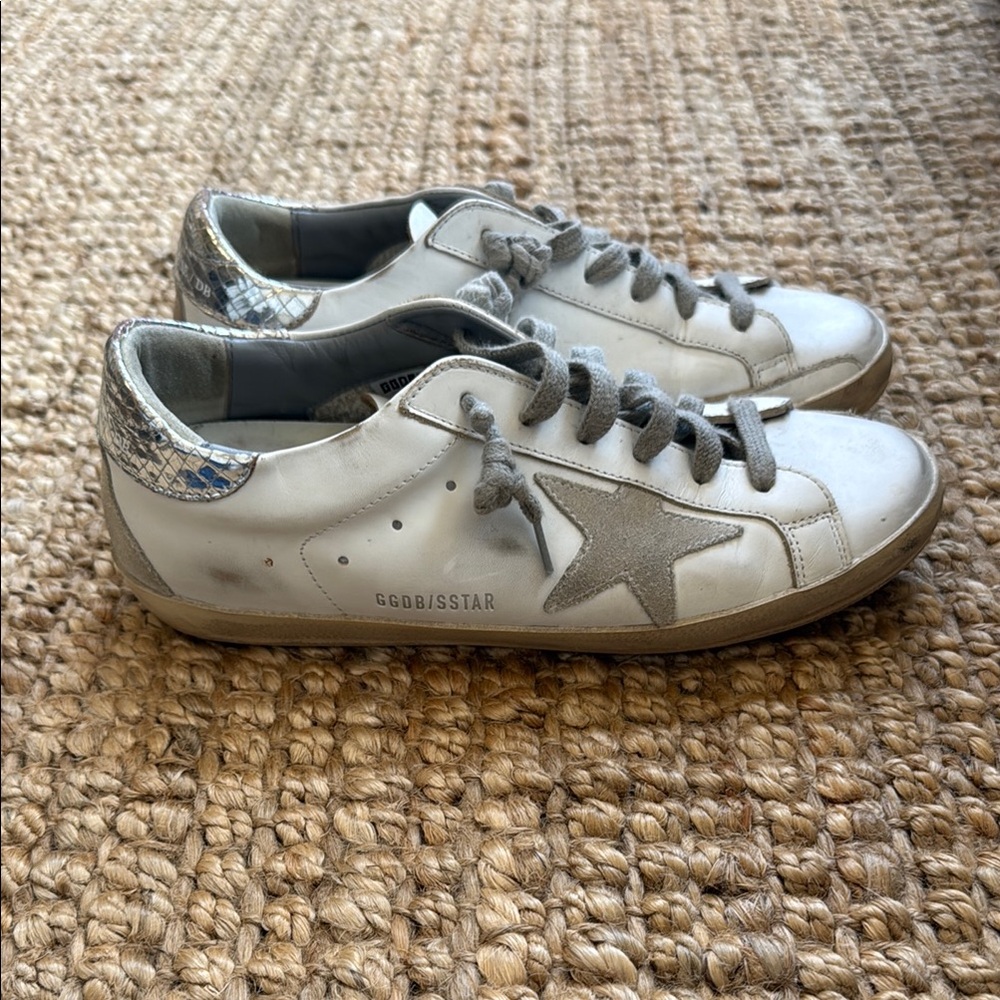 Golden Goose White and Gray Star Sneakers